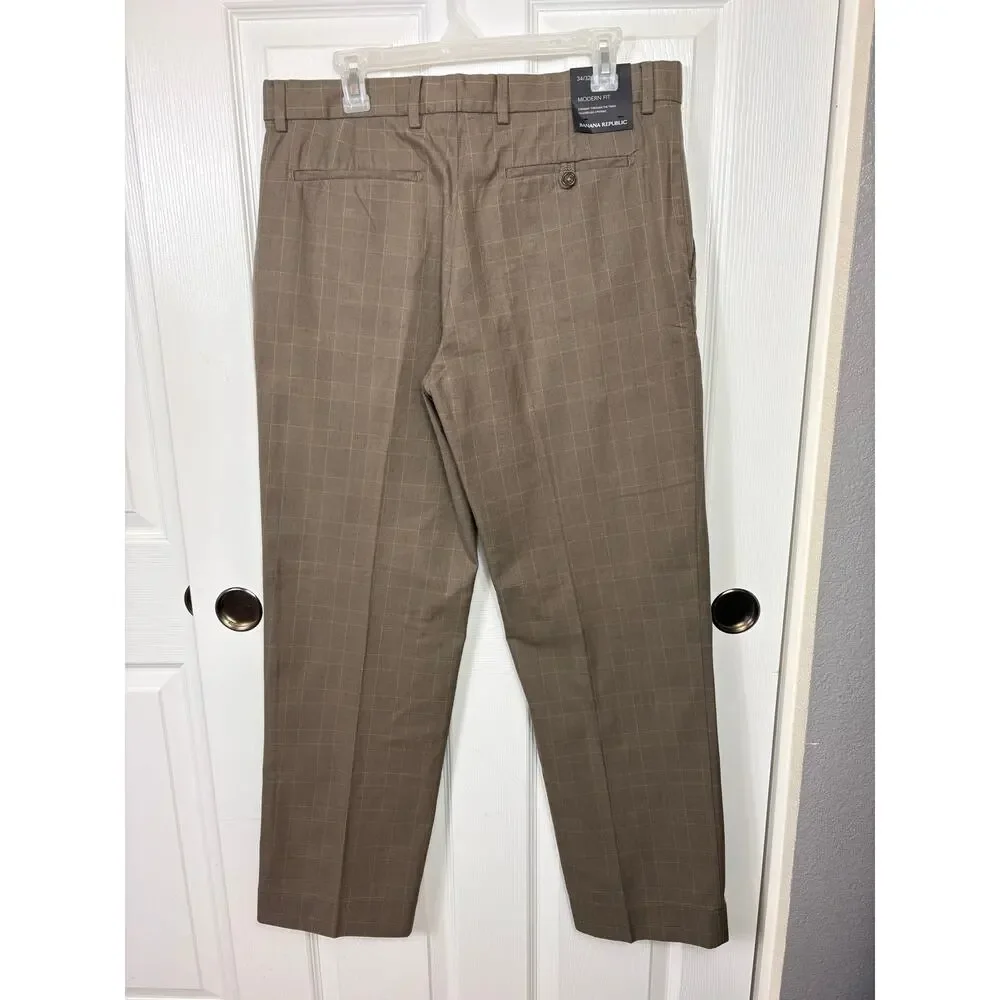 Banana Republic Modern Fit Men's Dress Pants Brown Plaid Straight Size 34/32 NWT